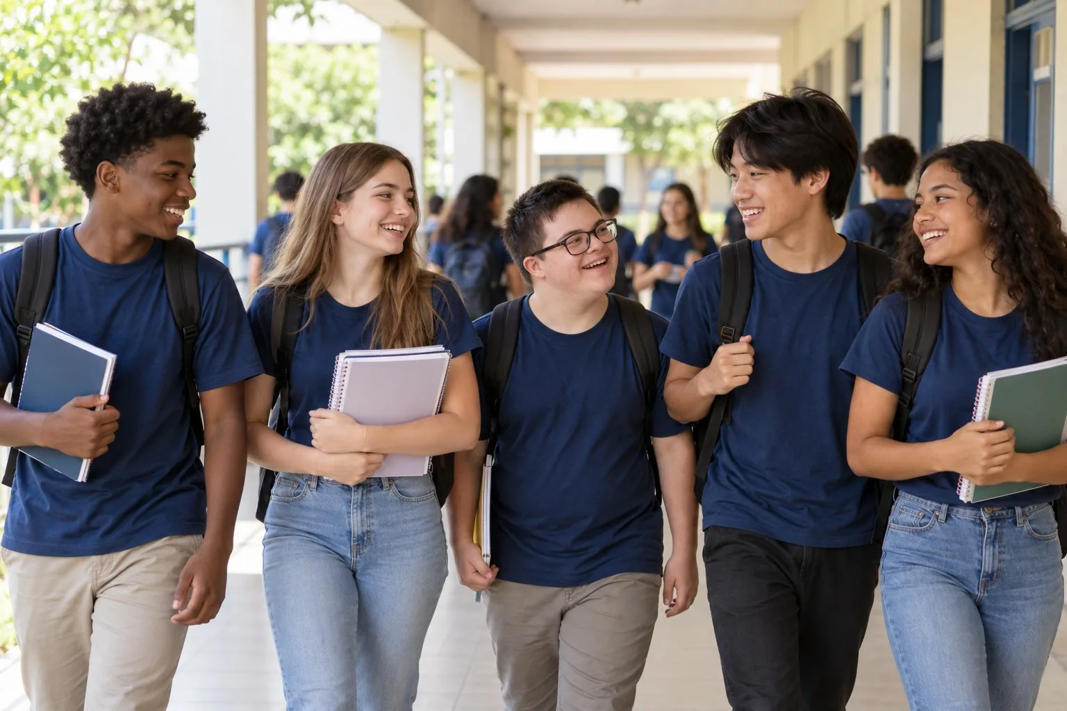 Estudantes no corredor da escola